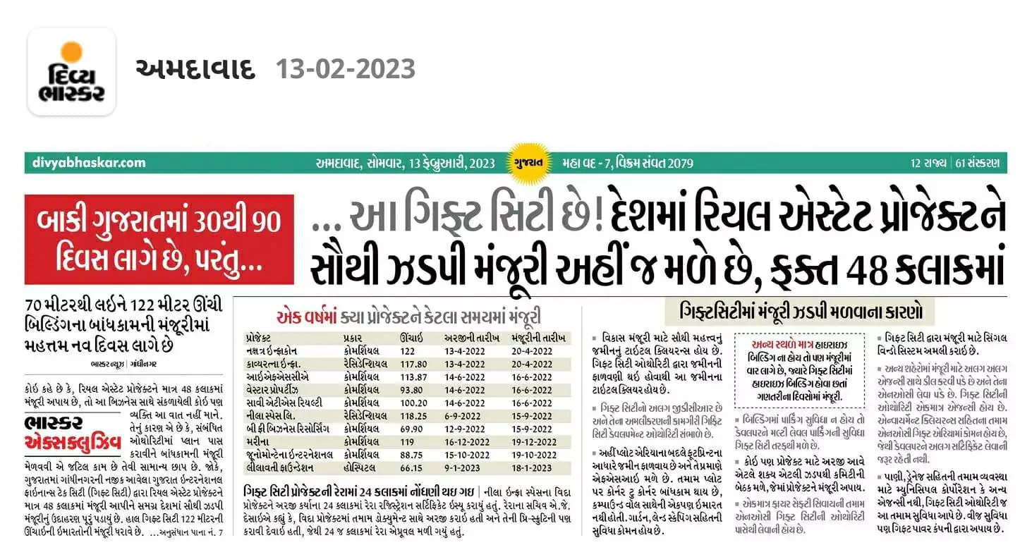 This Is Gift City! The Fastest Real Estate Project Approval In The Country. Source: Divya Bhaskar